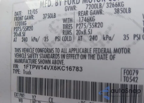 2006 Ford F-150 Fx4/Lariat/Xlt z USA, uszkodzony, nr VIN 1FTPW14VX6KC16783